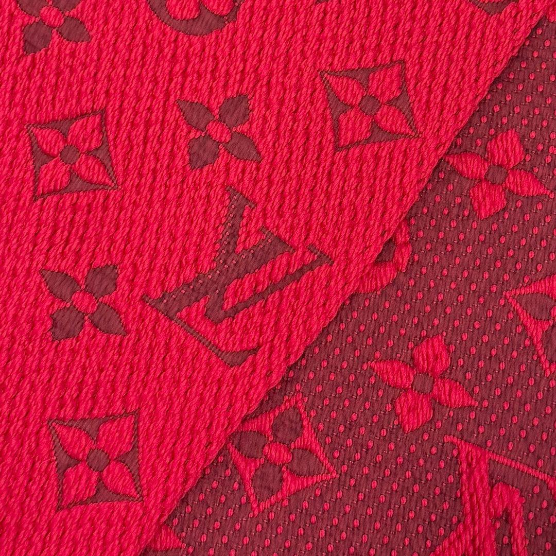 Great LOUIS VUITTON Scarf Escalp Logo Mania Monogram fringe Red wool M72432
