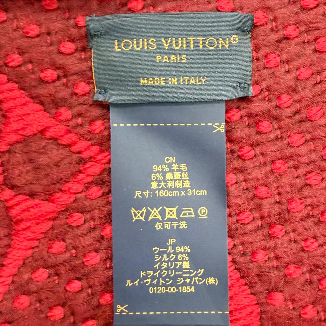 Great LOUIS VUITTON Scarf Escalp Logo Mania Monogram fringe Red wool M72432
