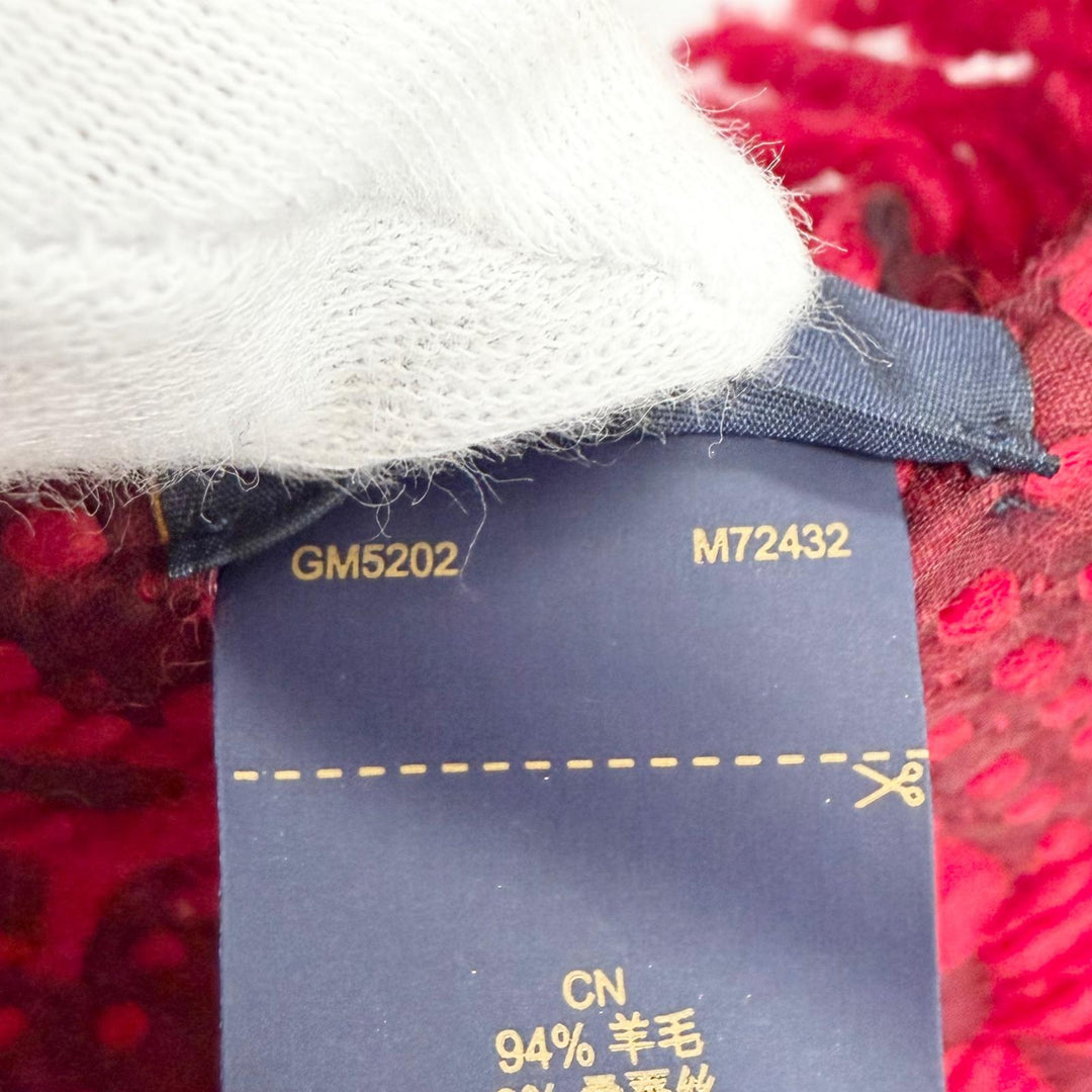 Great LOUIS VUITTON Scarf Escalp Logo Mania Monogram fringe Red wool M72432