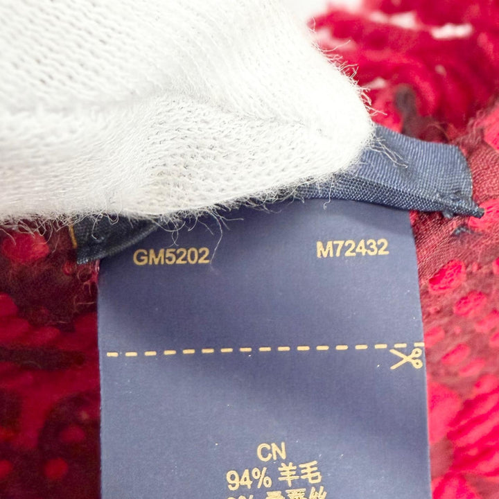 Great LOUIS VUITTON Scarf Escalp Logo Mania Monogram fringe Red wool M72432