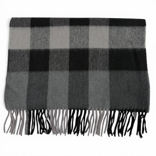 Pristine BURBERRY Scarf Check Pattern with fringe black cashmere mens 3766770