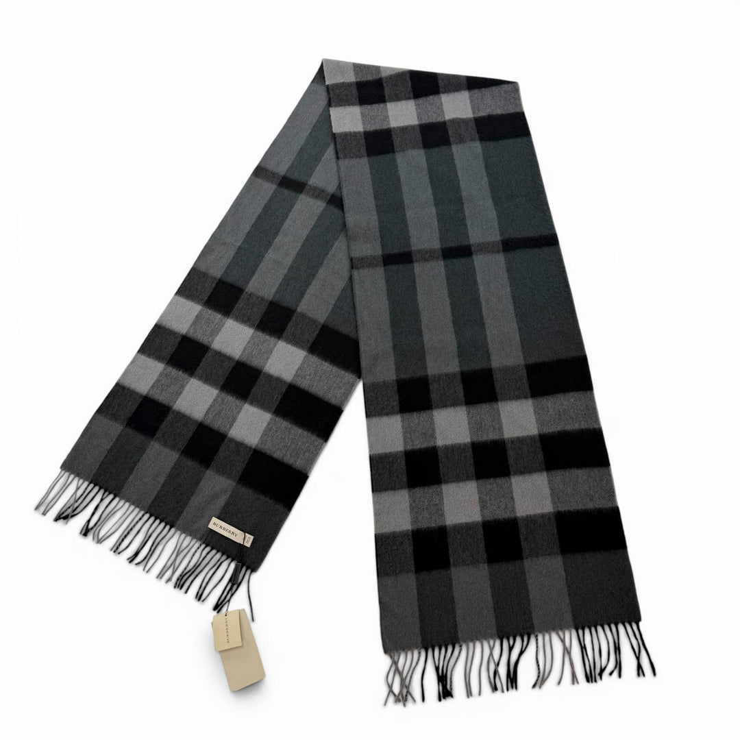 Pristine BURBERRY Scarf Check Pattern with fringe black cashmere mens 3766770