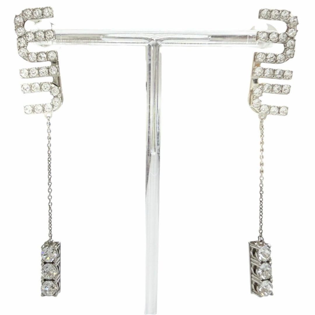 Great MIUMIU Pierce Piercing with crystal charm Rhinestone earrings 5JO661