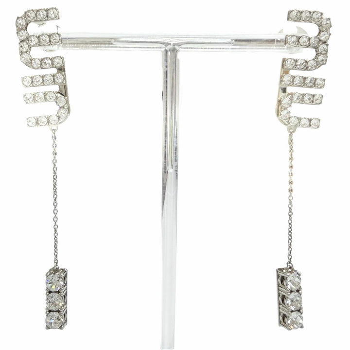Great MIUMIU Pierce Piercing with crystal charm Rhinestone earrings 5JO661