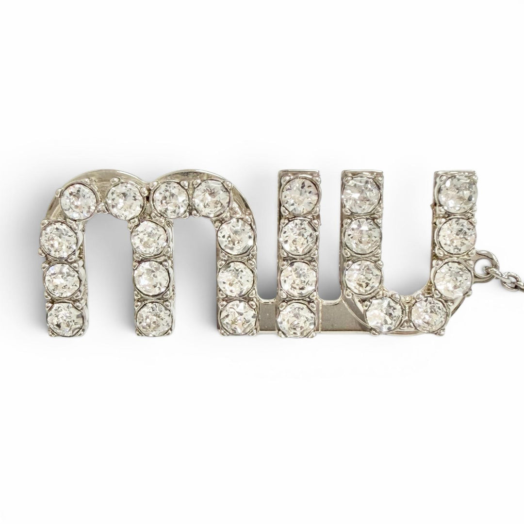 Great MIUMIU Pierce Piercing with crystal charm Rhinestone earrings 5JO661