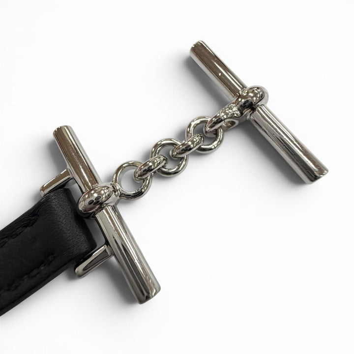 Excellent HERMES bracelet Croisier Double Tour black leather mens