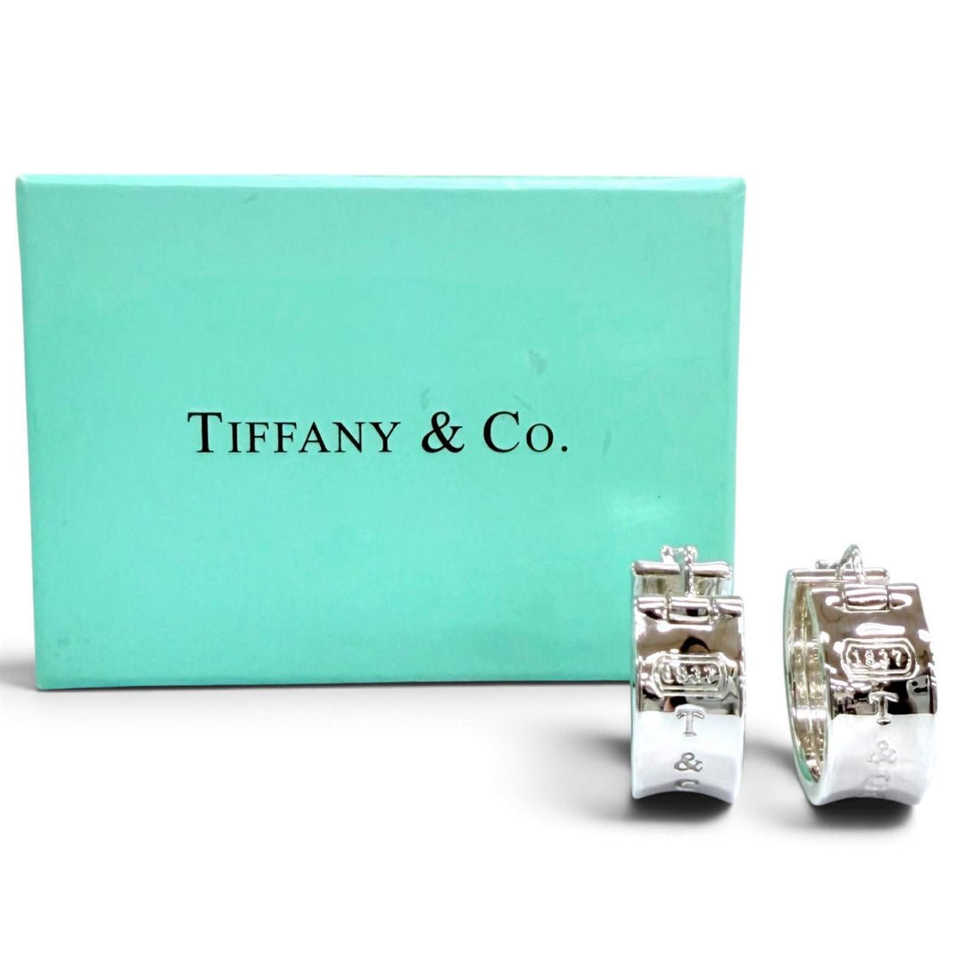 Excellent TIFFANY&Co. Pierce 1837 Narrow Hoop Earrings Silver 925 Women