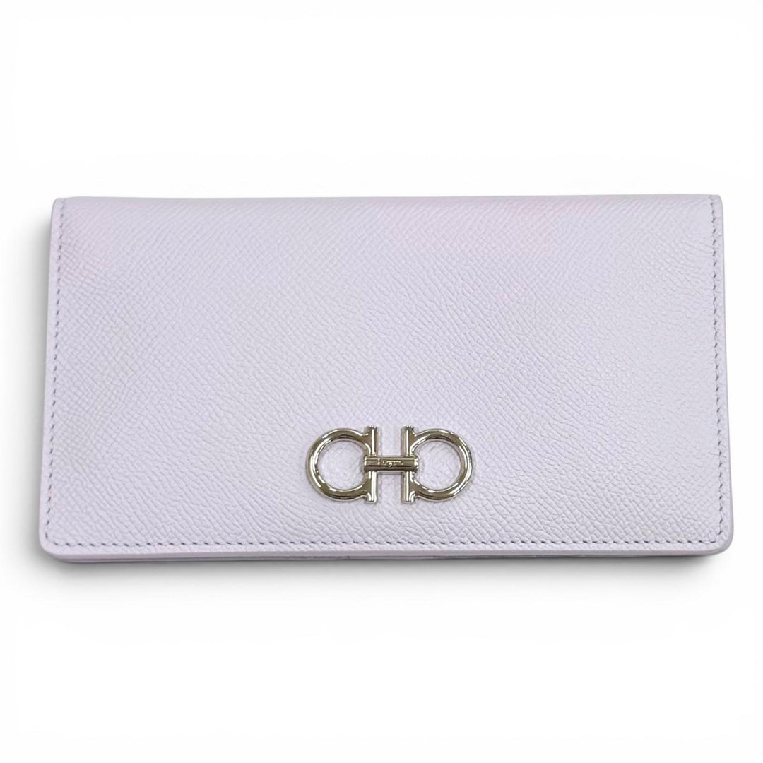Pristine FERRAGAMO Purse Double Gancini Leather Long Wallet leather 22D 779