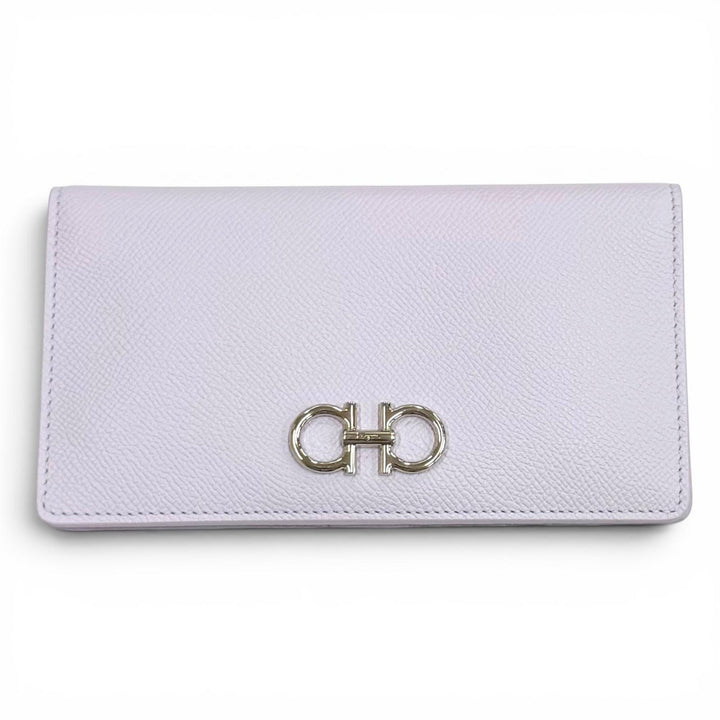 Pristine FERRAGAMO Purse Double Gancini Leather Long Wallet leather 22D 779
