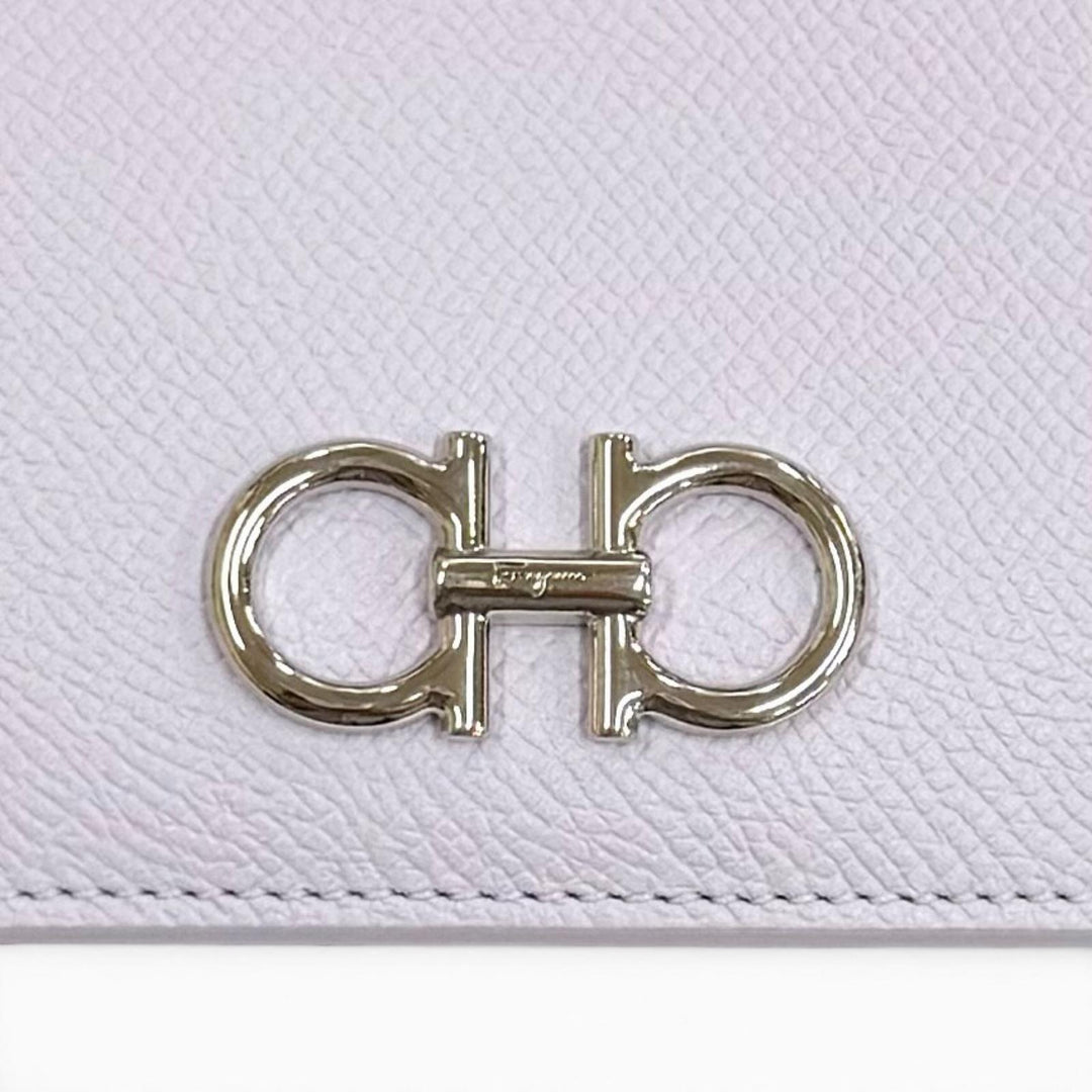 Pristine FERRAGAMO Purse Double Gancini Leather Long Wallet leather 22D 779