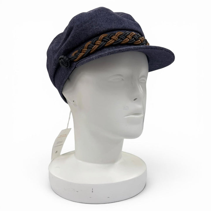 Pristine HERMES Casquette Kabul Leather accents on denim Indigo blue linen 7