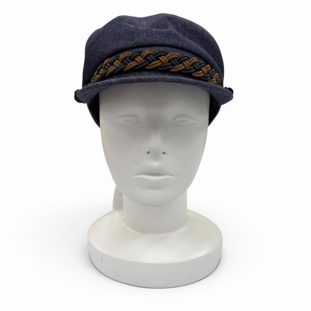Pristine HERMES Casquette Kabul Leather accents on denim Indigo blue linen 7