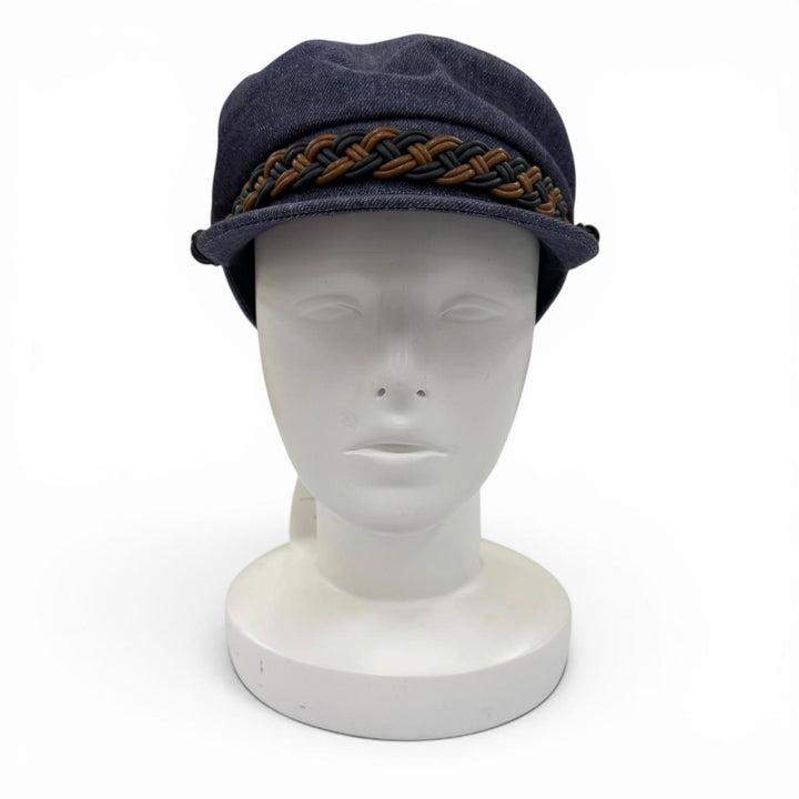 Pristine HERMES Casquette Kabul Leather accents on denim Indigo blue linen 7