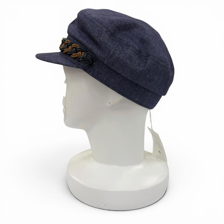 Pristine HERMES Casquette Kabul Leather accents on denim Indigo blue linen 7