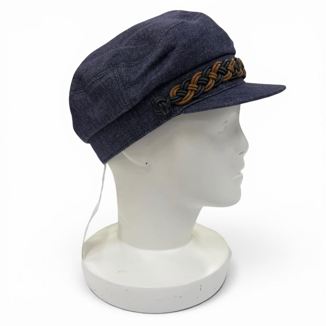 Pristine HERMES Casquette Kabul Leather accents on denim Indigo blue linen 7