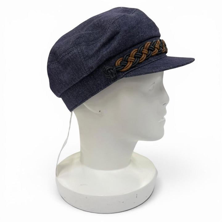 Pristine HERMES Casquette Kabul Leather accents on denim Indigo blue linen 7