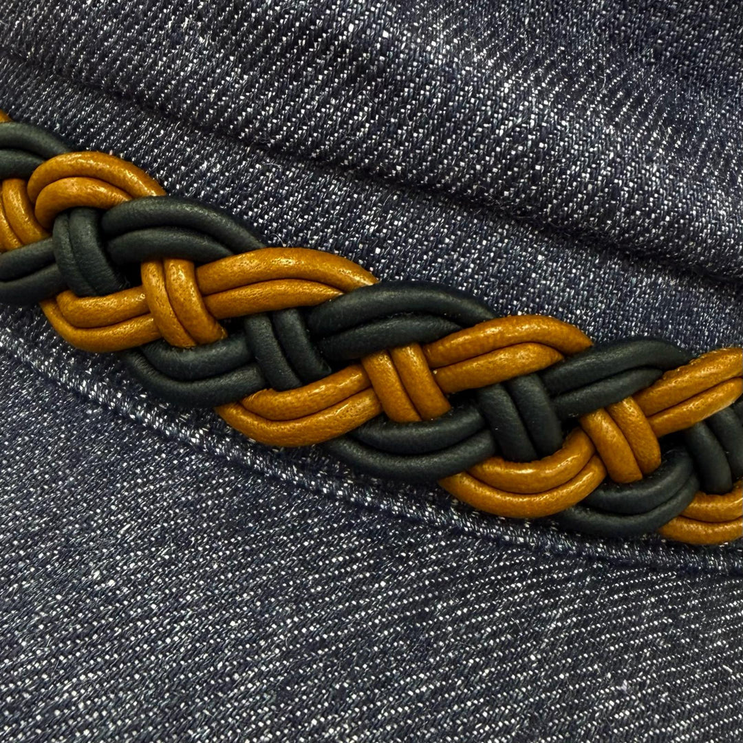 Pristine HERMES Casquette Kabul Leather accents on denim Indigo blue linen 7