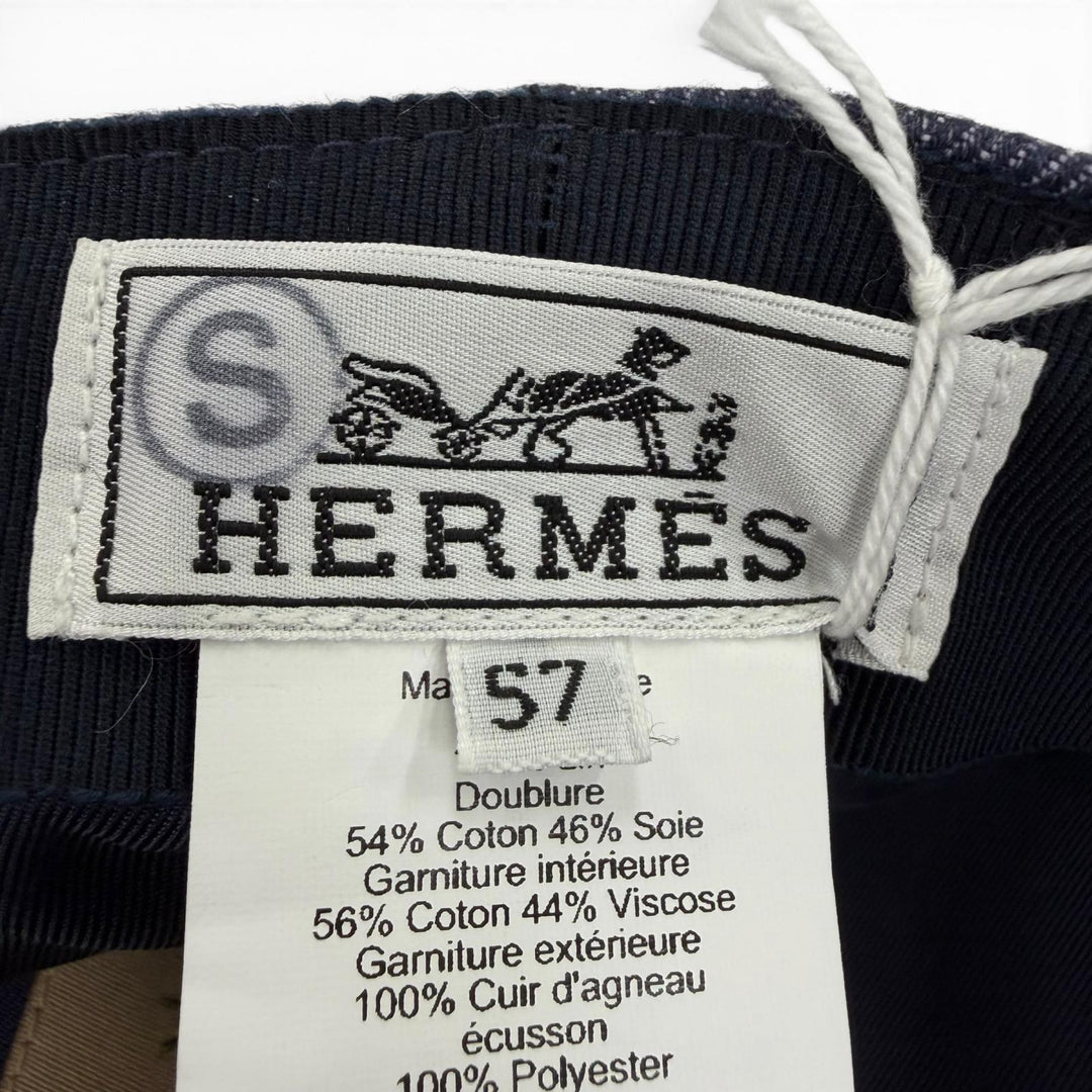 Pristine HERMES Casquette Kabul Leather accents on denim Indigo blue linen 7