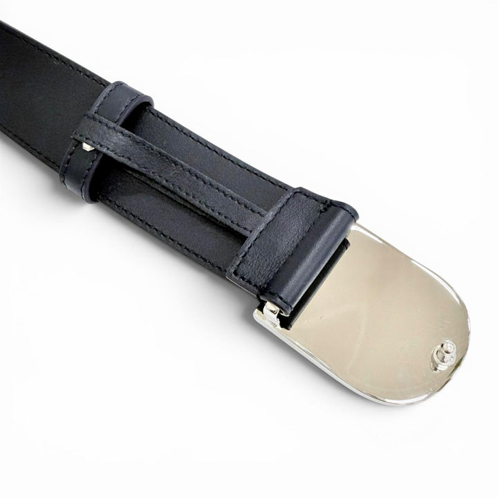 Pristine GUCCI belt Web detail buckle leather Navy leather mens 838647 DAAAT