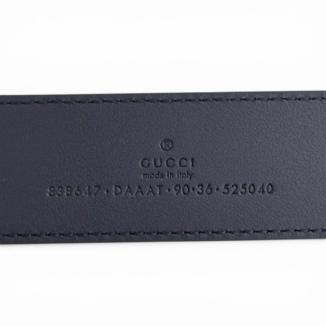 Pristine GUCCI belt Web detail buckle leather Navy leather mens 838647 DAAAT