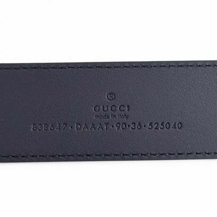 Pristine GUCCI belt Web detail buckle leather Navy leather mens 838647 DAAAT