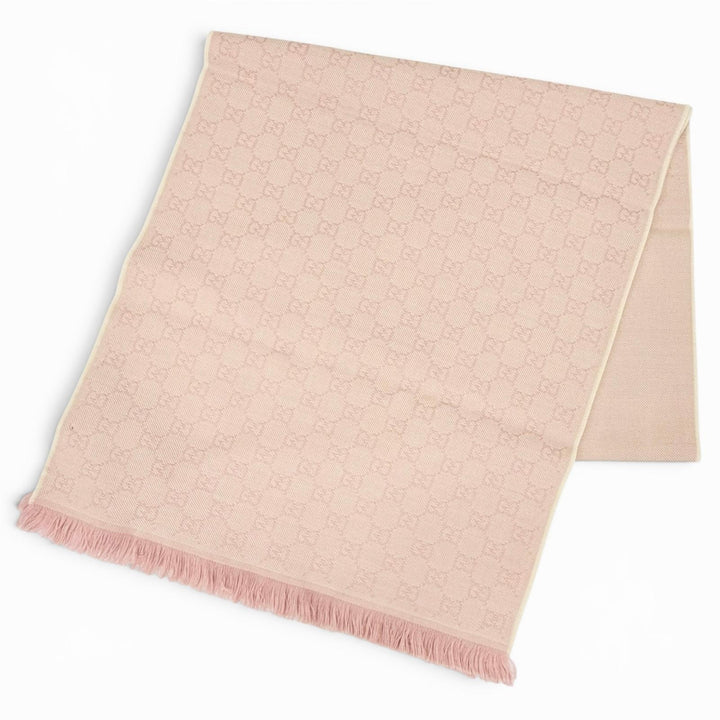 Pristine GUCCI Scarf GG wool scarf Mini fringe pink wool Women 848507