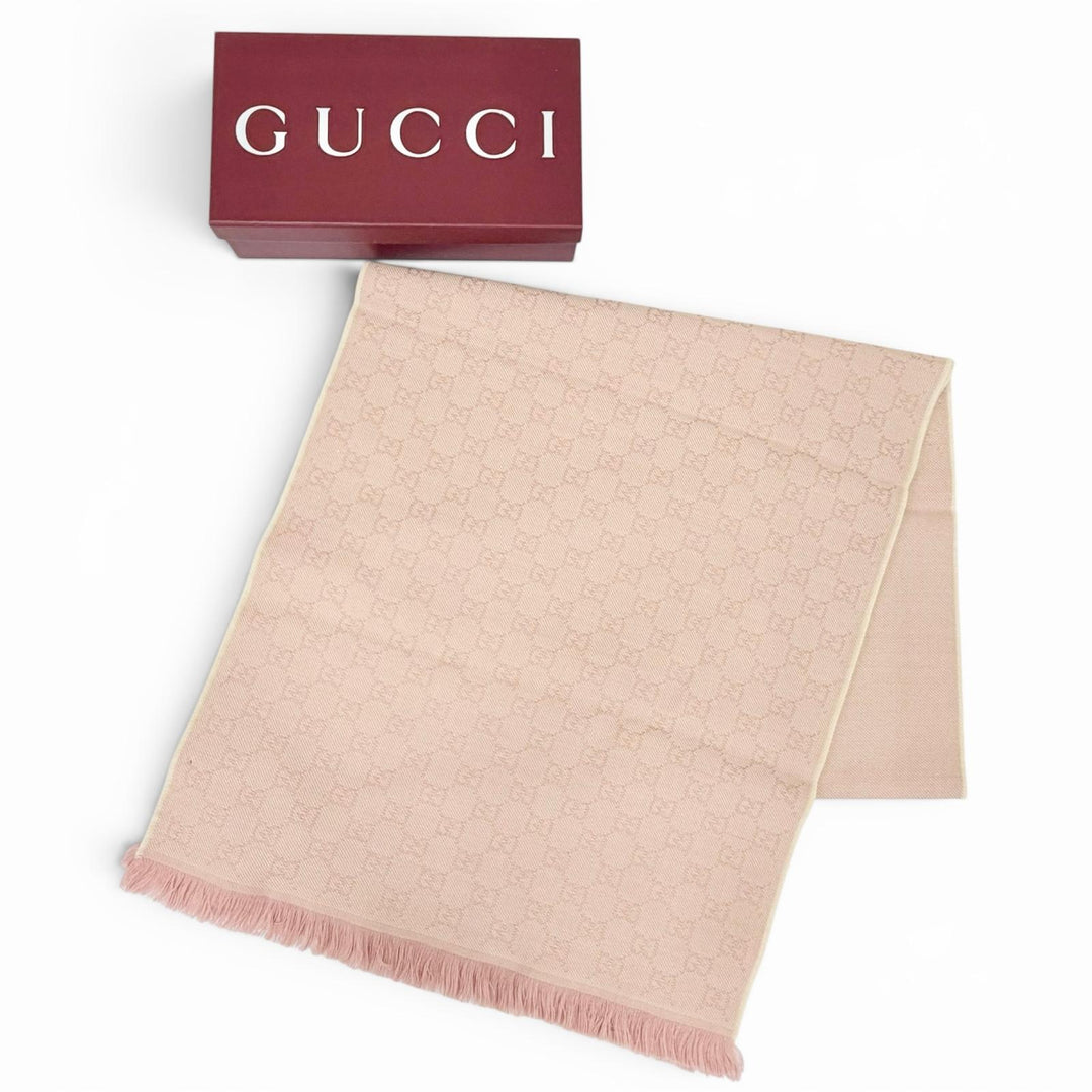 Pristine GUCCI Scarf GG wool scarf Mini fringe pink wool Women 848507