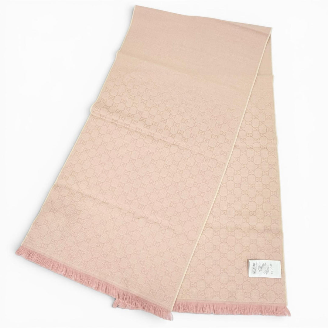 Pristine GUCCI Scarf GG wool scarf Mini fringe pink wool Women 848507