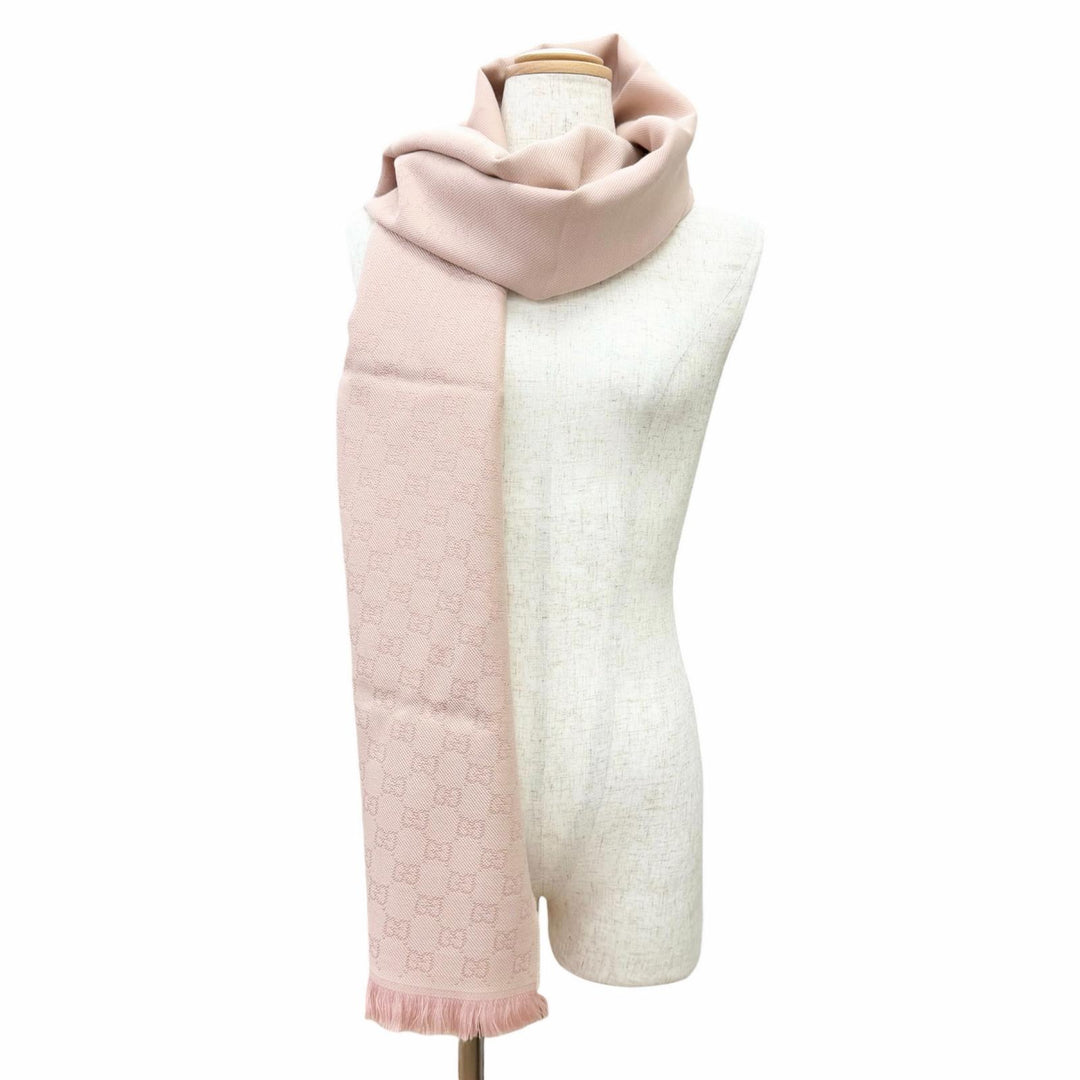 Pristine GUCCI Scarf GG wool scarf Mini fringe pink wool Women 848507