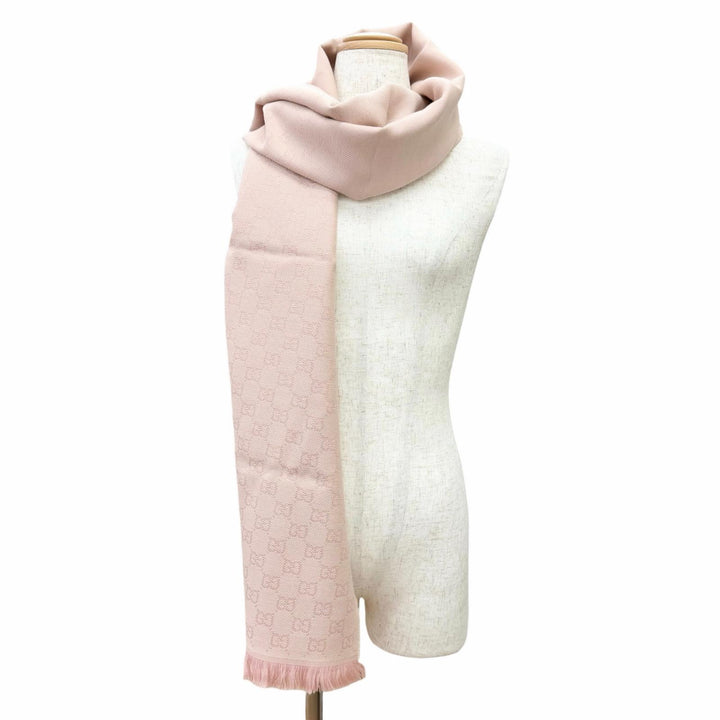 Pristine GUCCI Scarf GG wool scarf Mini fringe pink wool Women 848507