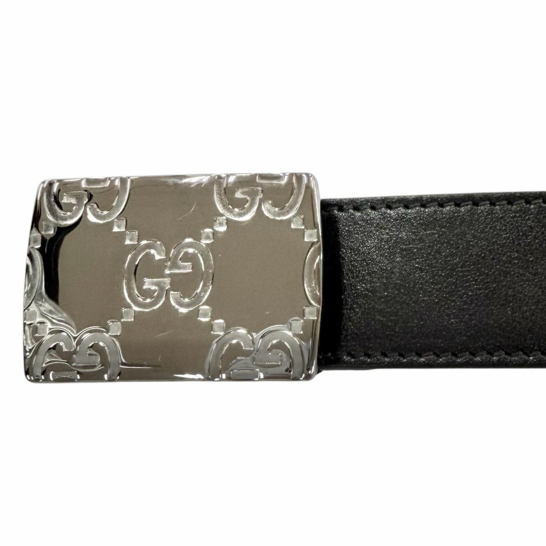 Excellent GUCCI belt GG logo buckle black leather mens 838748