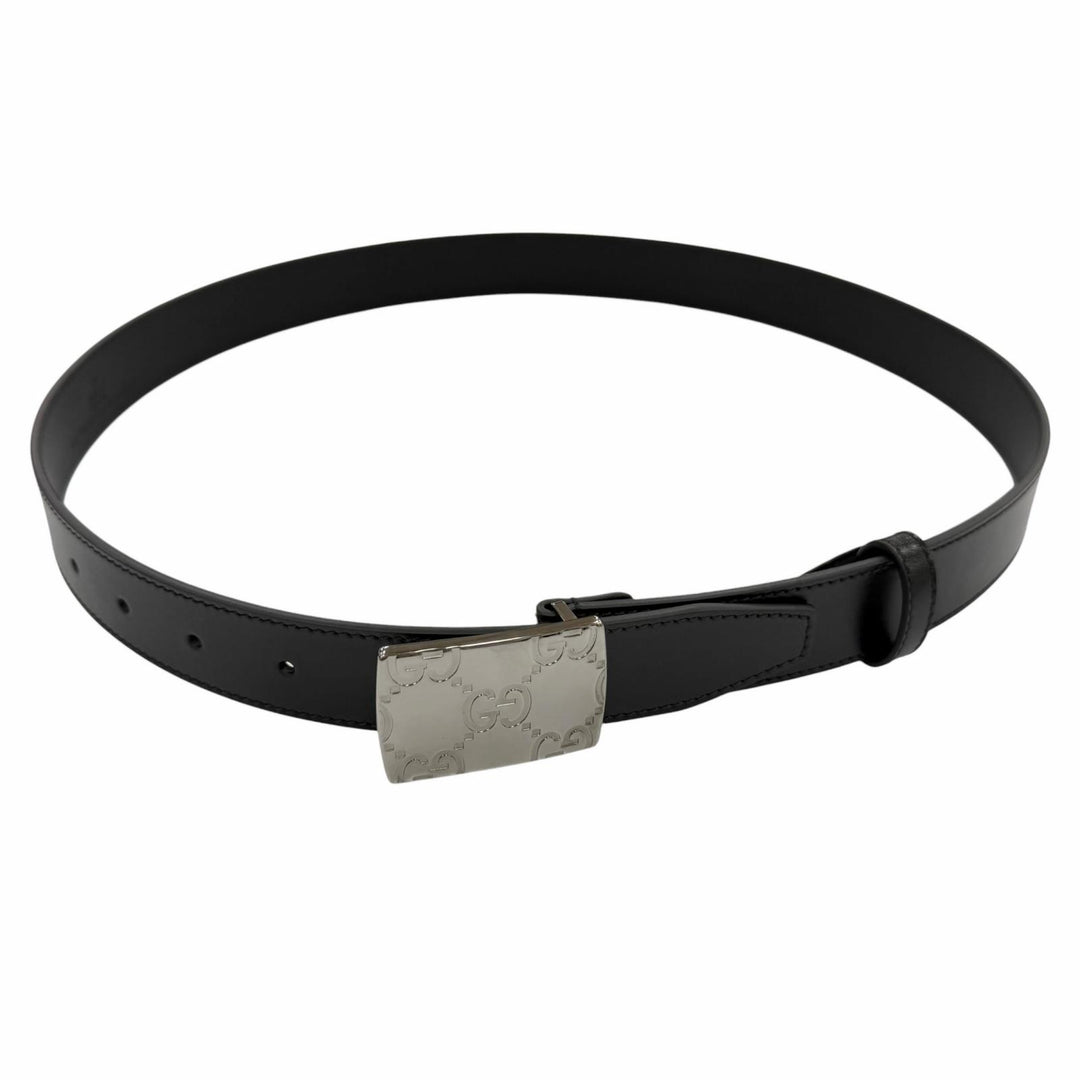 Excellent GUCCI belt GG logo buckle black leather mens 838748