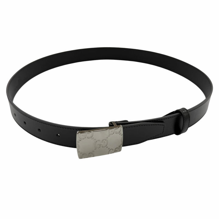 Excellent GUCCI belt GG logo buckle black leather mens 838748
