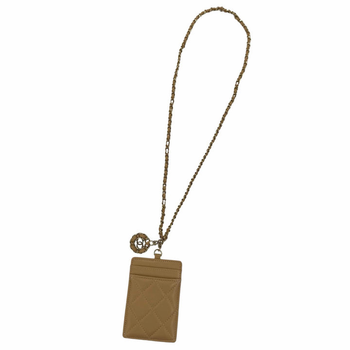 Great CHANEL Card Case COCO Mark Matelassé Chain Shoulder Strap beige AP0711