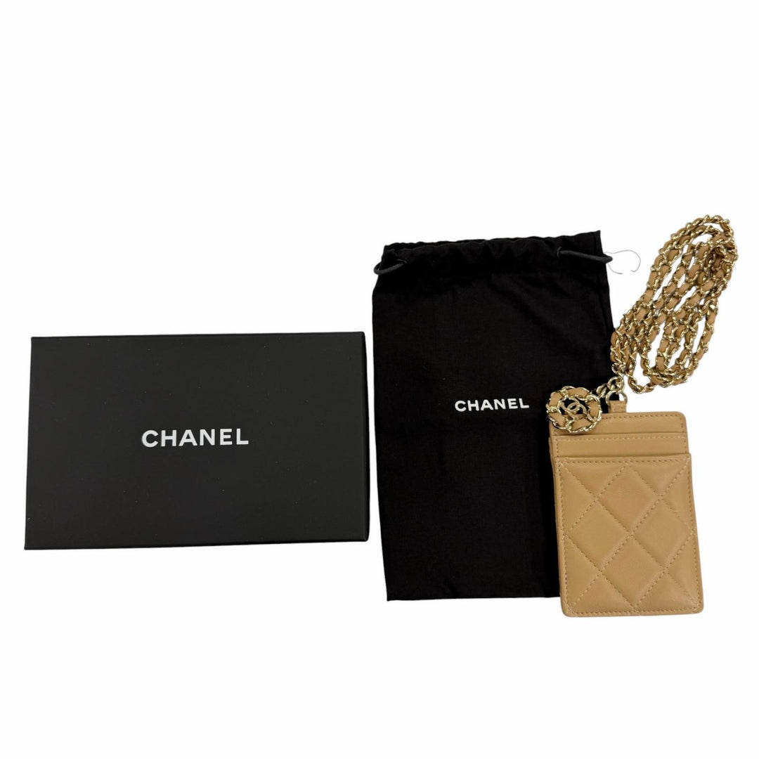 Great CHANEL Card Case COCO Mark Matelassé Chain Shoulder Strap beige AP0711