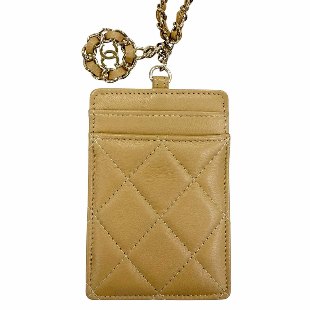 Great CHANEL Card Case COCO Mark Matelassé Chain Shoulder Strap beige AP0711