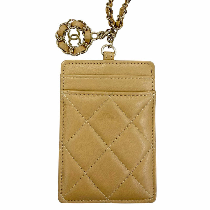 Great CHANEL Card Case COCO Mark Matelassé Chain Shoulder Strap beige AP0711