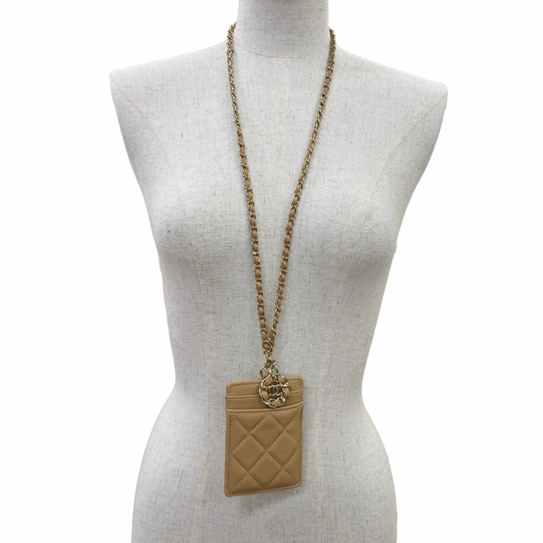 Great CHANEL Card Case COCO Mark Matelassé Chain Shoulder Strap beige AP0711