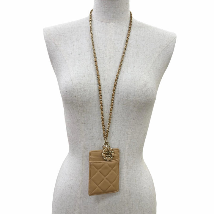 Great CHANEL Card Case COCO Mark Matelassé Chain Shoulder Strap beige AP0711