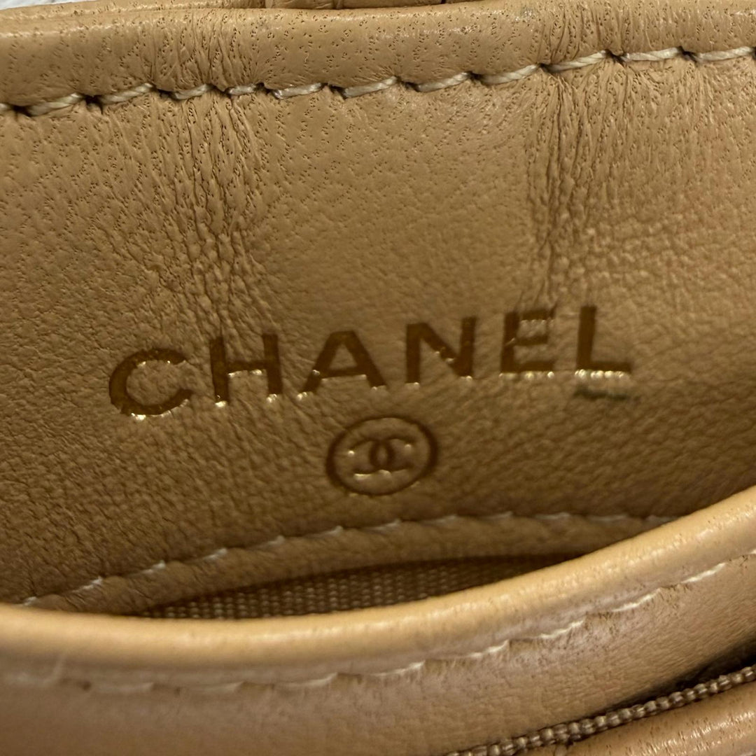Great CHANEL Card Case COCO Mark Matelassé Chain Shoulder Strap beige AP0711