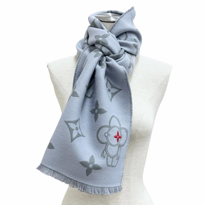 Excellent LOUIS VUITTON Scarf Vivienne CVD With fringe gray wool Women M79124