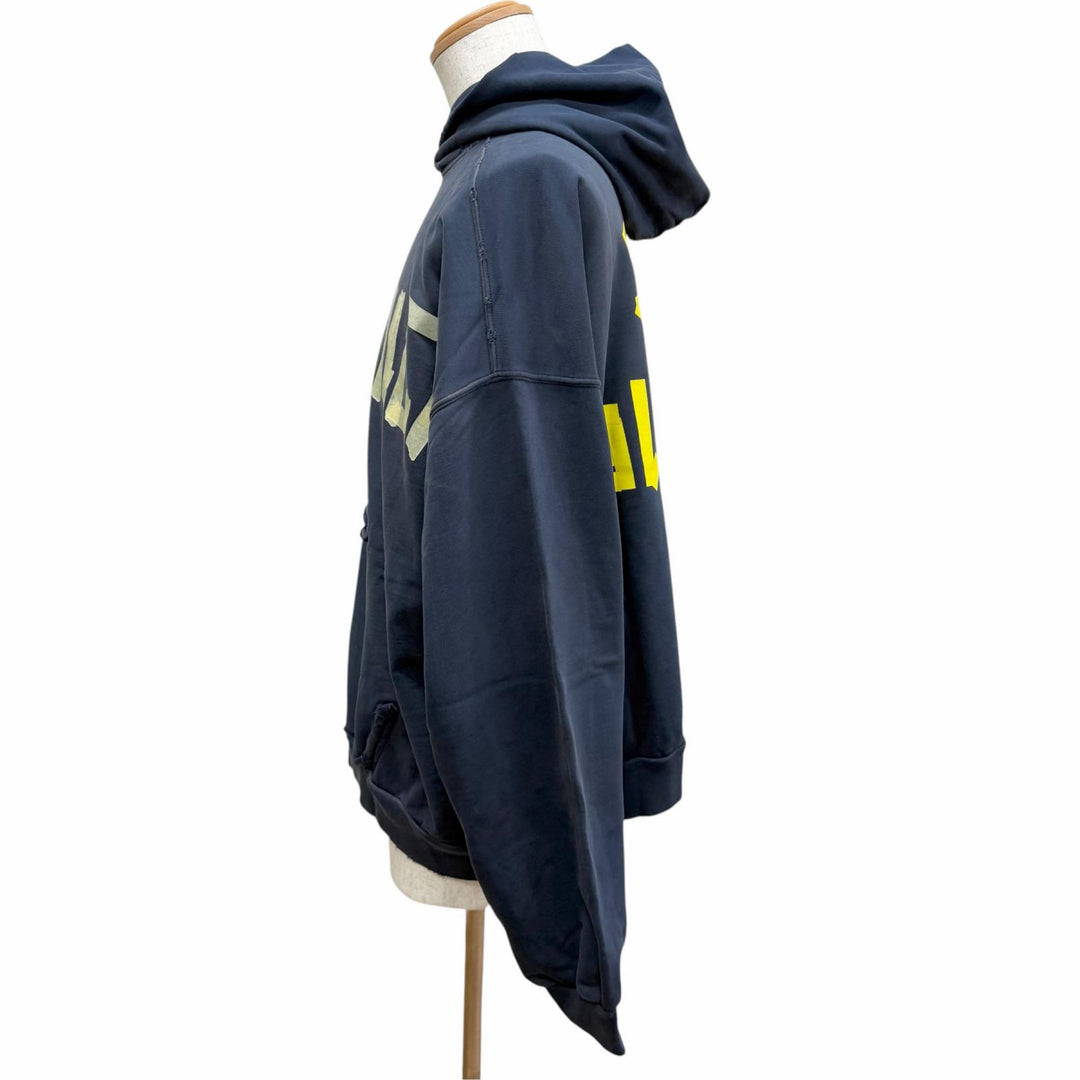 Pristine BALENCIAGA hoodie Tape logo distressed pullover Navy cotton