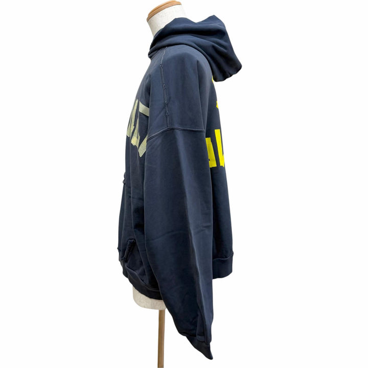 Pristine BALENCIAGA hoodie Tape logo distressed pullover Navy cotton