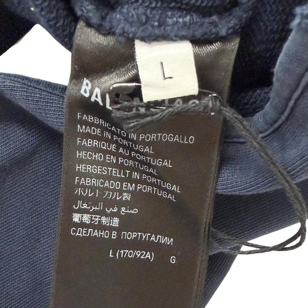 Pristine BALENCIAGA hoodie Tape logo distressed pullover Navy cotton