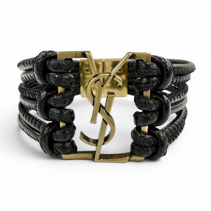 Great SAINT LAURENT bracelet The Babylon Code YSL logo black leather Women S