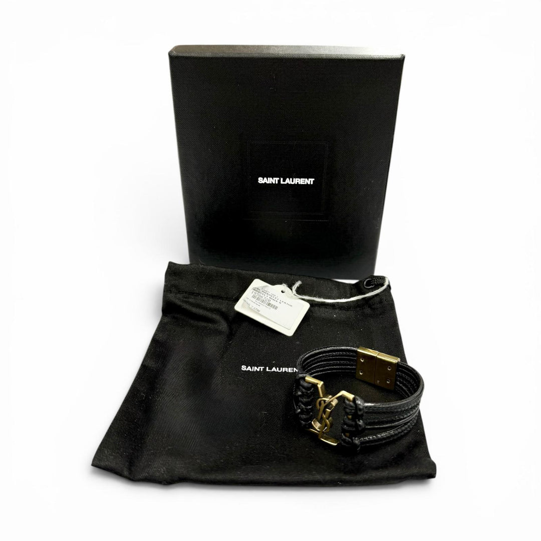 Great SAINT LAURENT bracelet The Babylon Code YSL logo black leather Women S