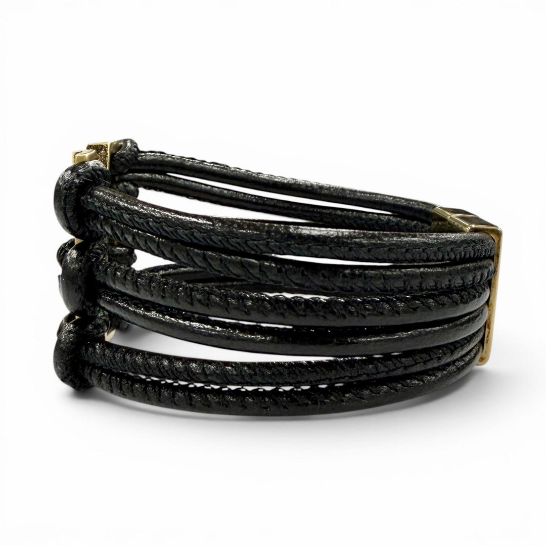 Great SAINT LAURENT bracelet The Babylon Code YSL logo black leather Women S