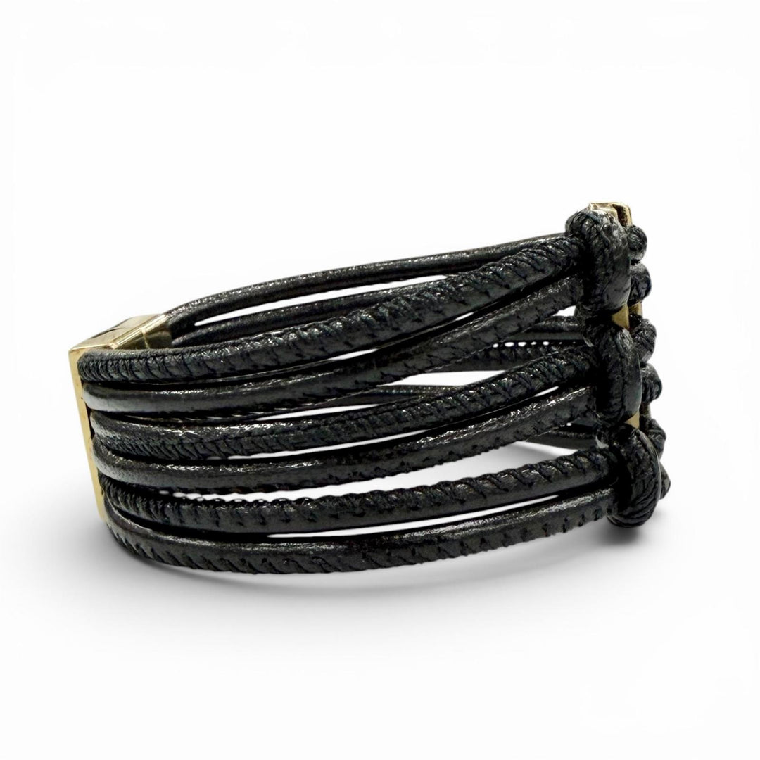 Great SAINT LAURENT bracelet The Babylon Code YSL logo black leather Women S