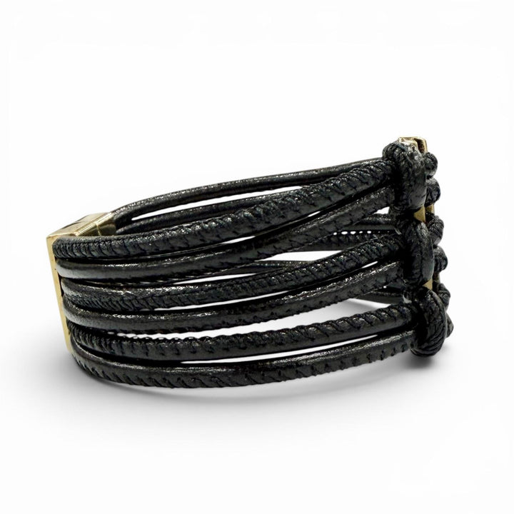 Great SAINT LAURENT bracelet The Babylon Code YSL logo black leather Women S