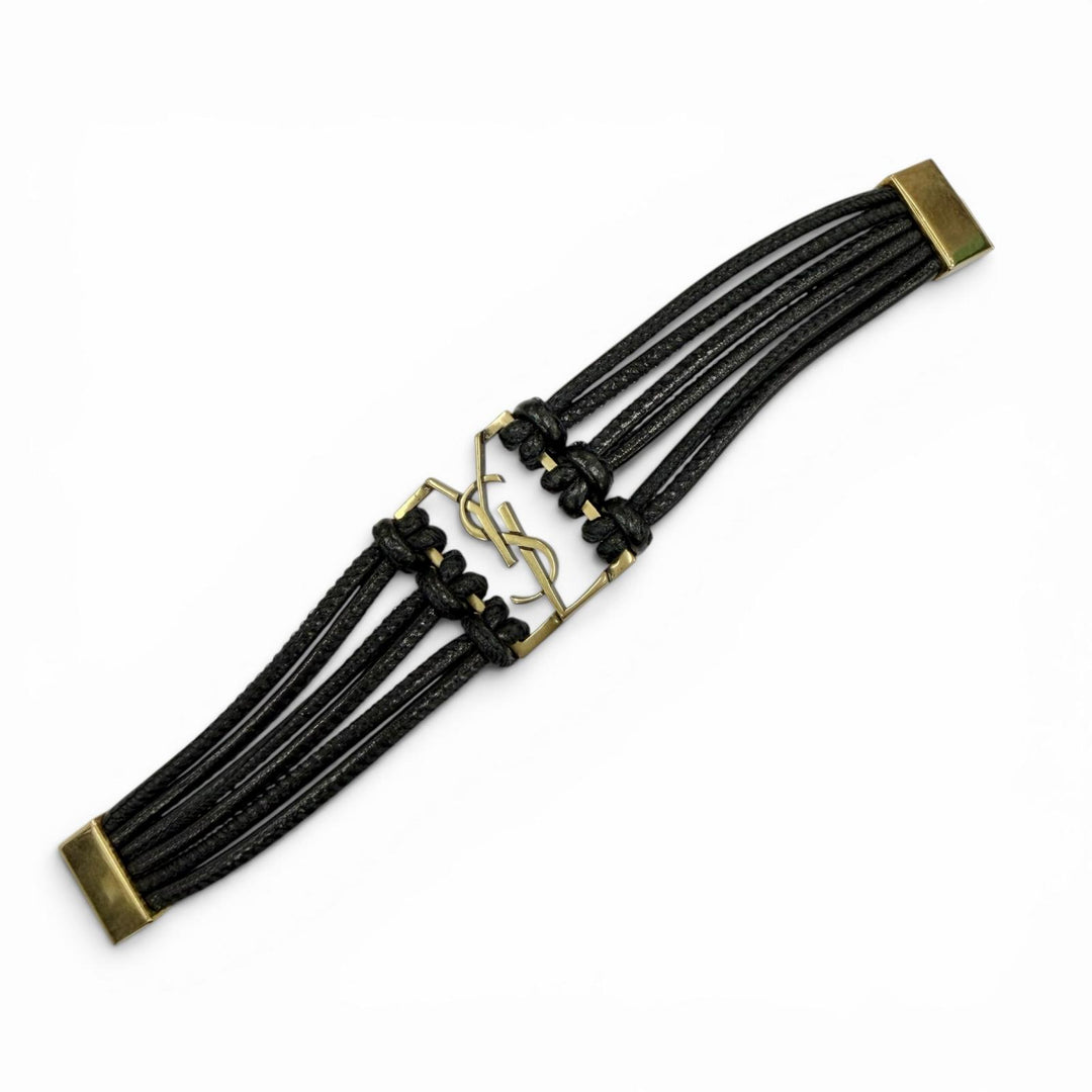 Great SAINT LAURENT bracelet The Babylon Code YSL logo black leather Women S